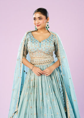 Mohey Women Luminous Light Blue Lehenga