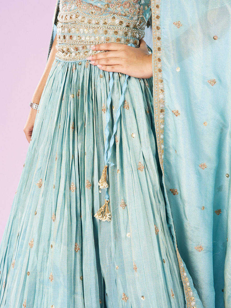 Mohey Women Luminous Light Blue Lehenga