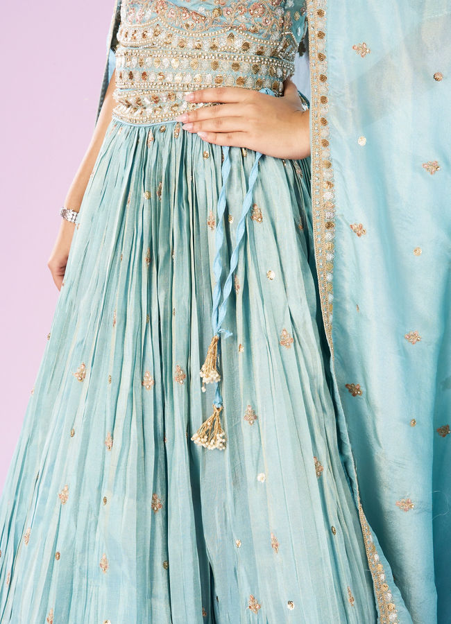 Mohey Women Luminous Light Blue Lehenga