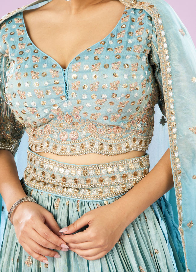 Mohey Women Luminous Light Blue Lehenga