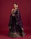 Mohey Women Grape Wine Bel Buti and Linear Patterned Crop Top Lehenga image number 2