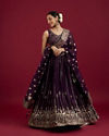 Grape Wine Bel Buti And Linear Patterned Crop Top Lehenga