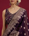 Mohey Women Grape Wine Bel Buti and Linear Patterned Crop Top Lehenga image number 3