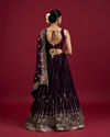 Mohey Women Grape Wine Bel Buti and Linear Patterned Crop Top Lehenga image number 5