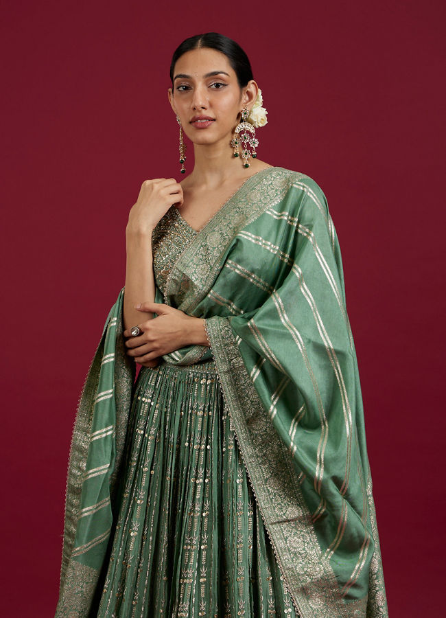 Mohey Women Sea Green Chinon Lehenga image number 1