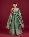 Mohey Women Sea Green Chinon Lehenga