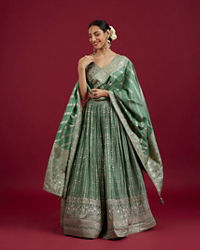 Mohey Women Sea Green Chinon Lehenga