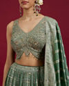 Mohey Women Sea Green Chinon Lehenga