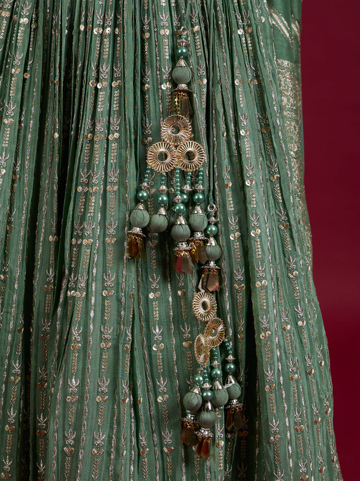 Mohey Women Sea Green Chinon Lehenga image number 4