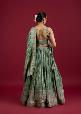 Mohey Women Sea Green Chinon Lehenga image number 5