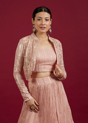 Mohey Women Peach Radiance Georgette Lehenga
