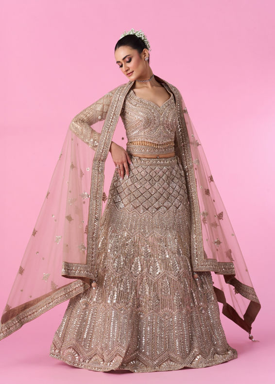 Mohey Women Fawn Glory Net Bridal Lehenga