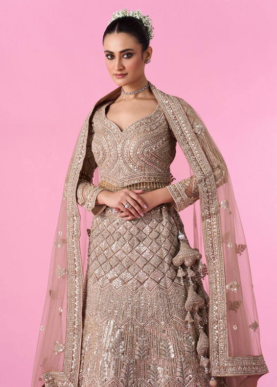 Mohey Women Fawn Glory Net Bridal Lehenga