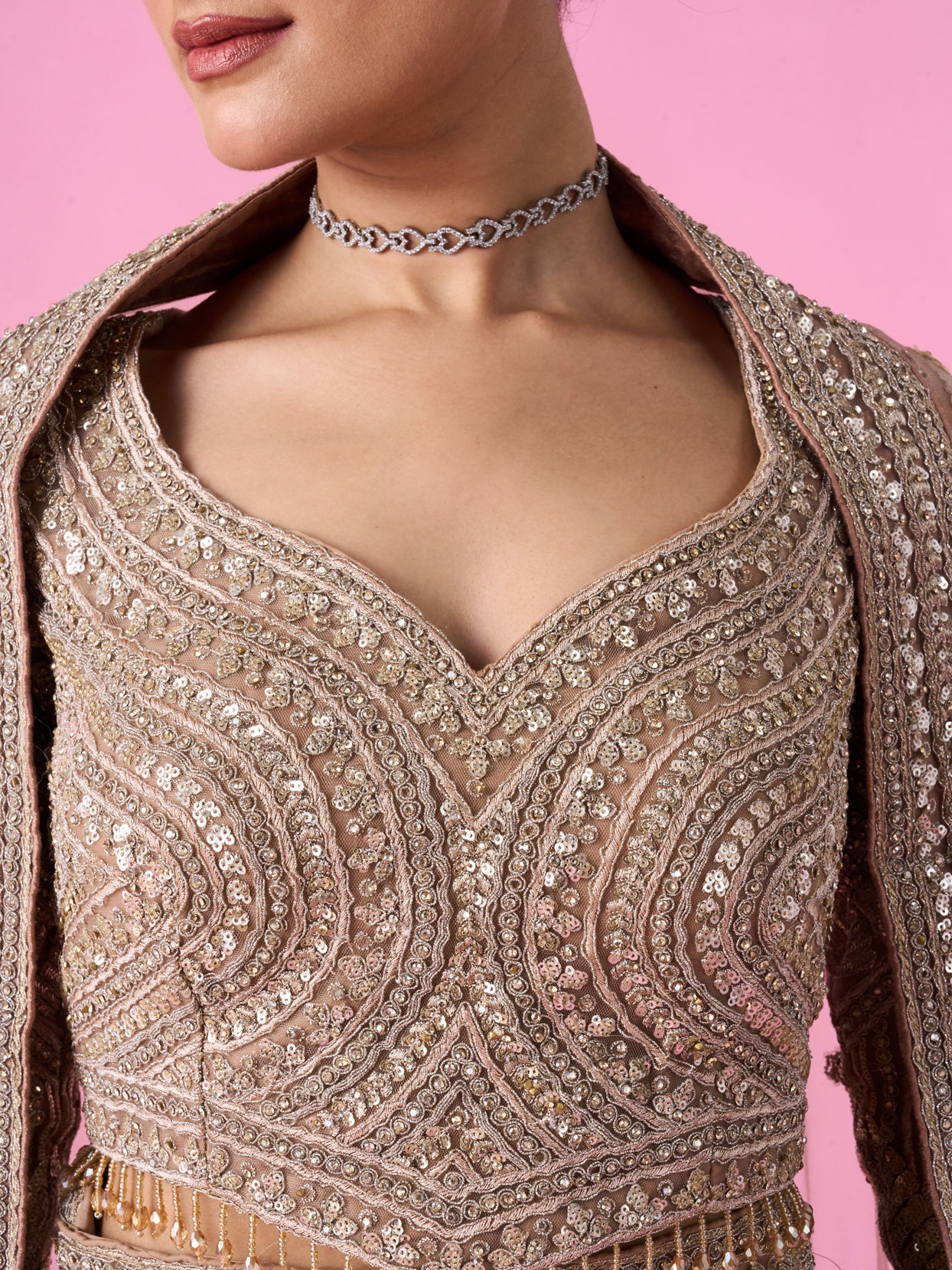 Mohey Women Fawn Glory Net Bridal Lehenga