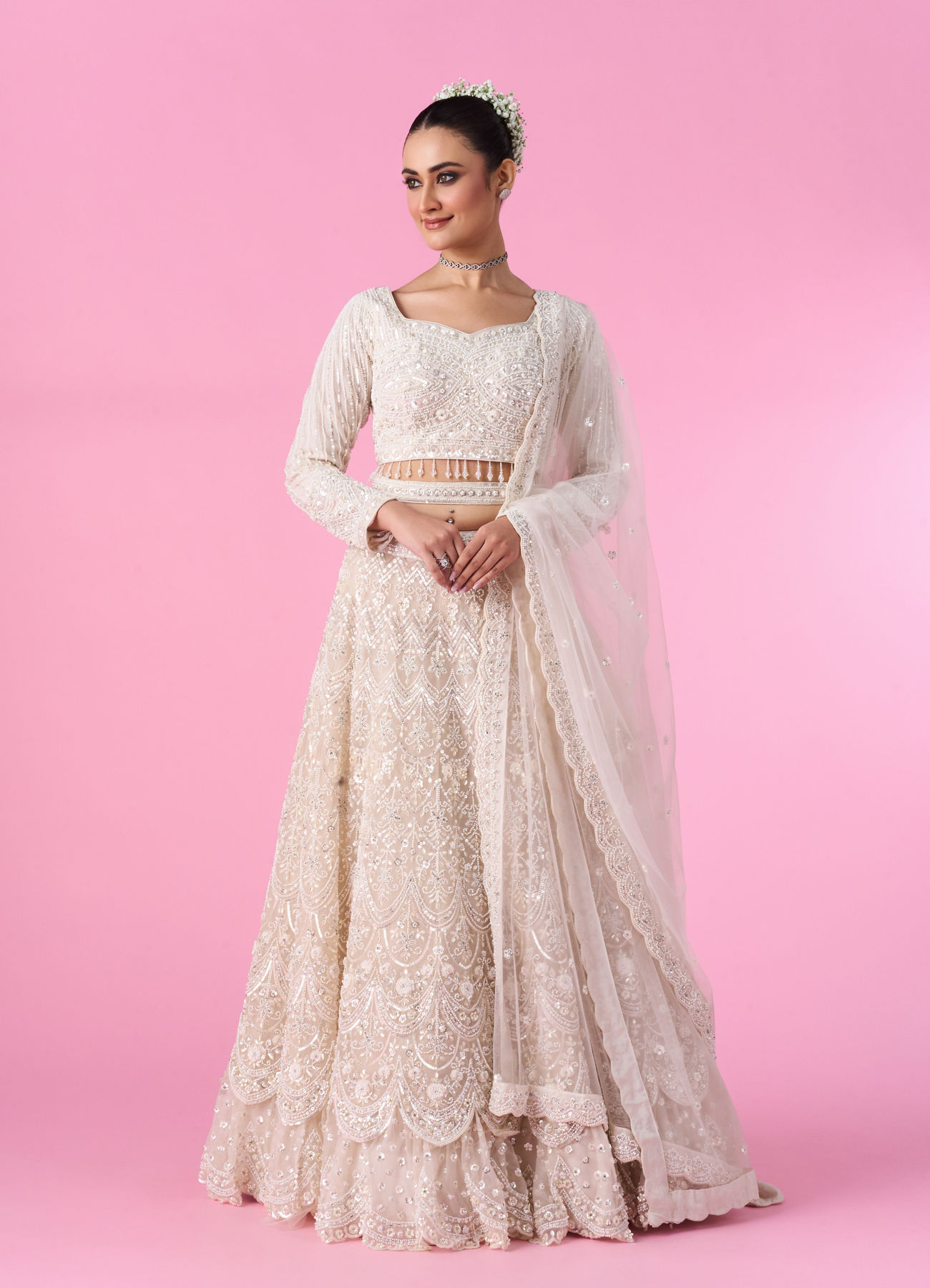 Mohey Women Ethereal Cream Bridal Lehenga