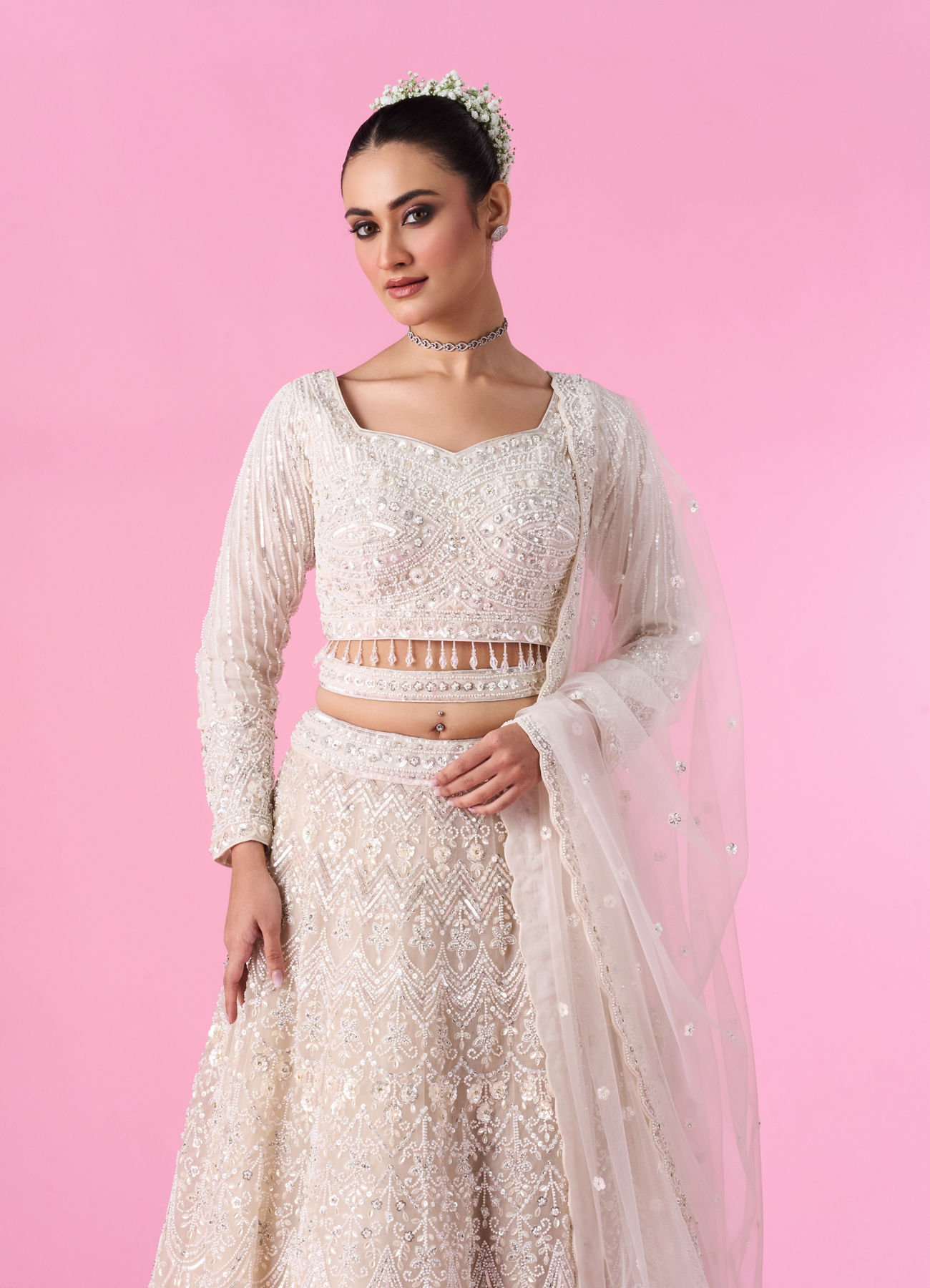 Mohey Women Ethereal Cream Bridal Lehenga
