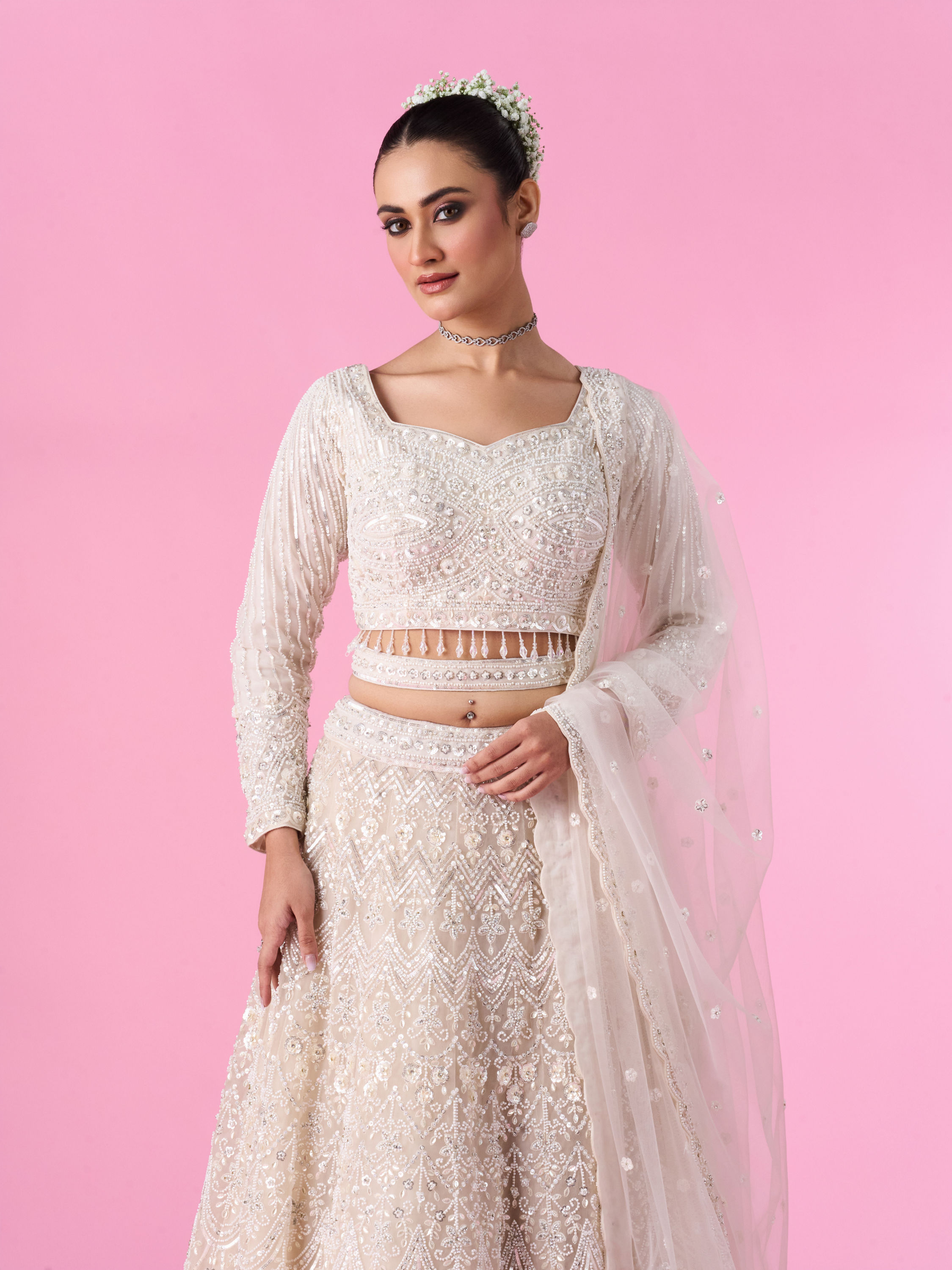 Mohey Women Ethereal Cream Bridal Lehenga