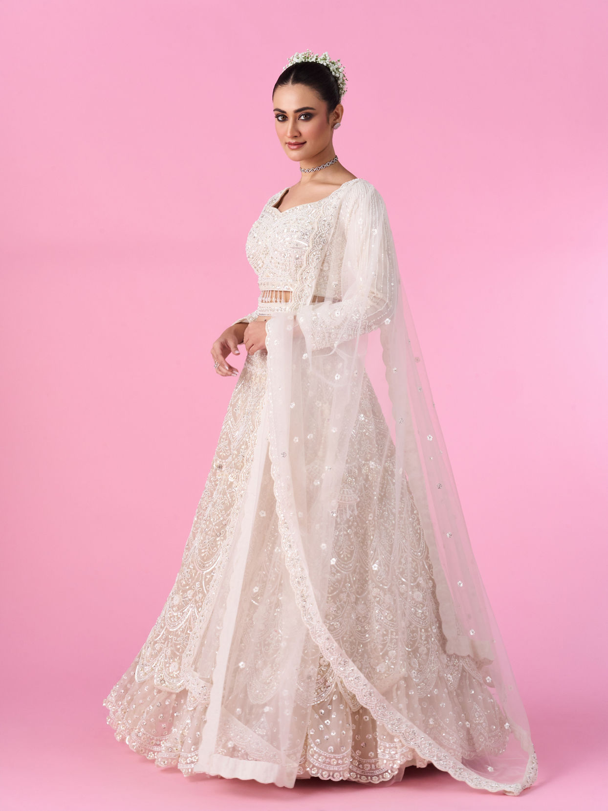 Mohey Women Ethereal Cream Bridal Lehenga