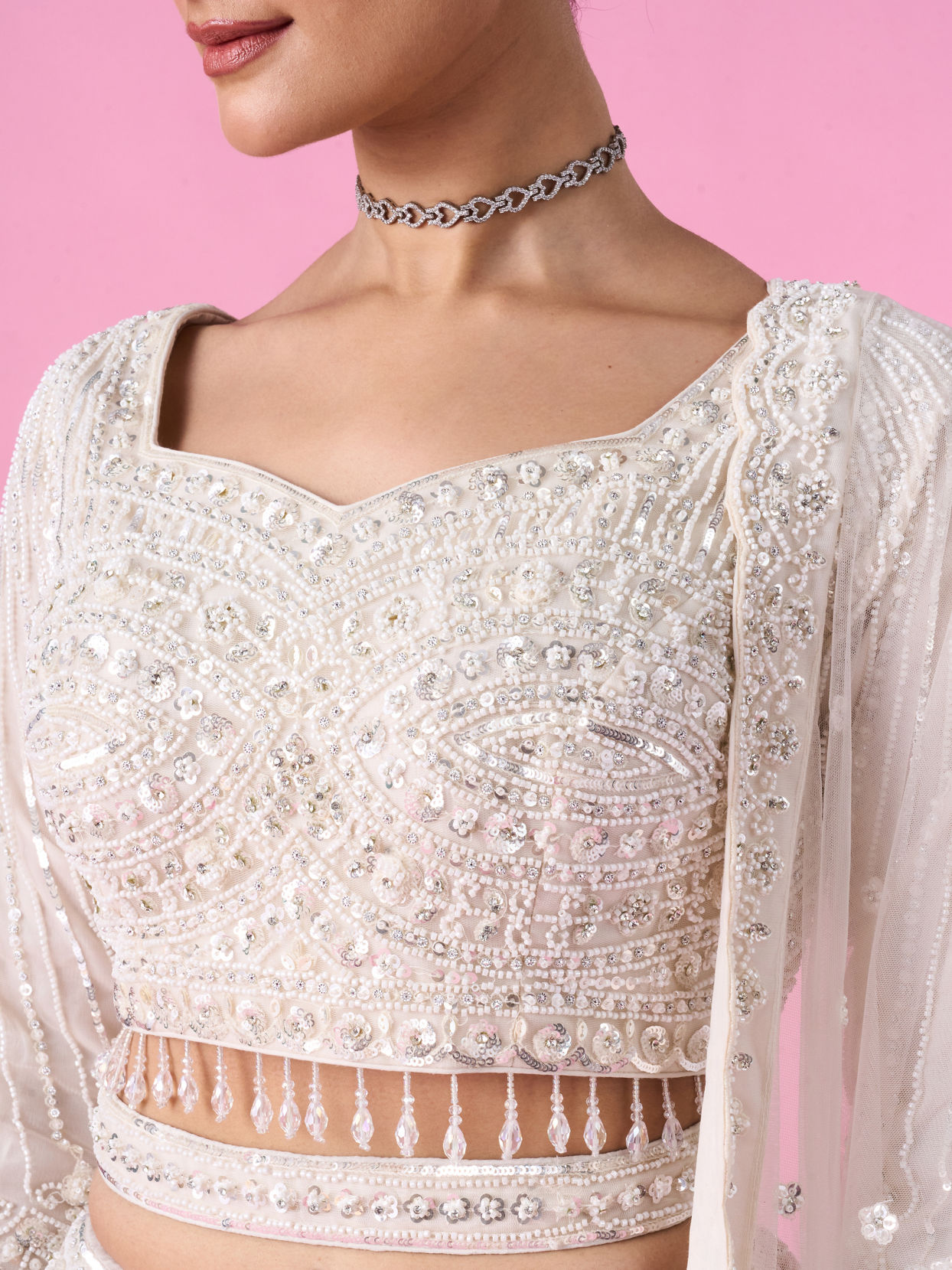 Mohey Women Ethereal Cream Bridal Lehenga