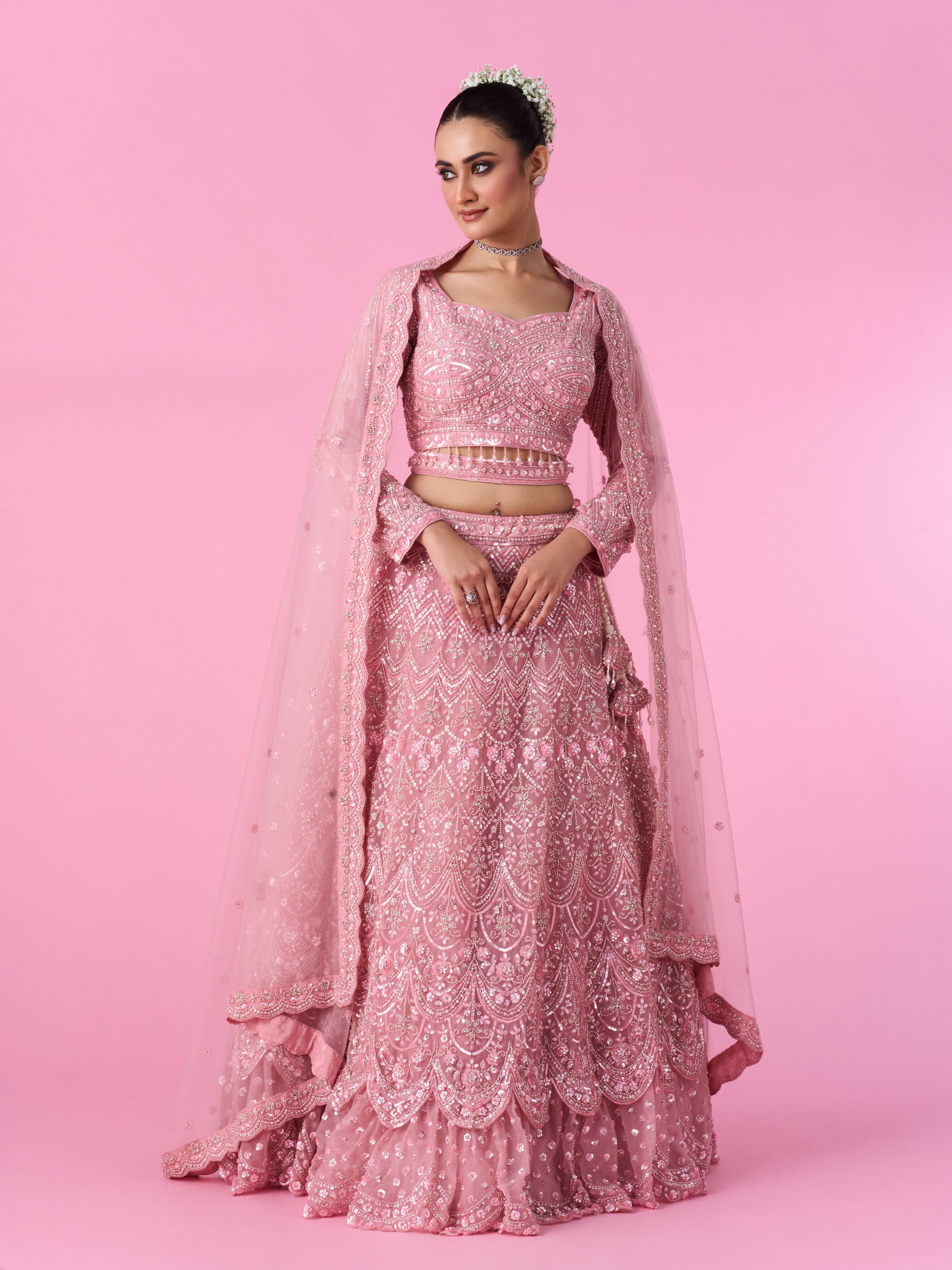 Mohey Women Pink Enchantment Bridal Lehenga