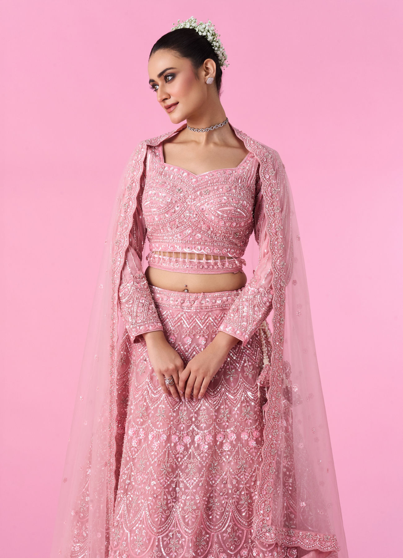 Mohey Women Pink Enchantment Bridal Lehenga