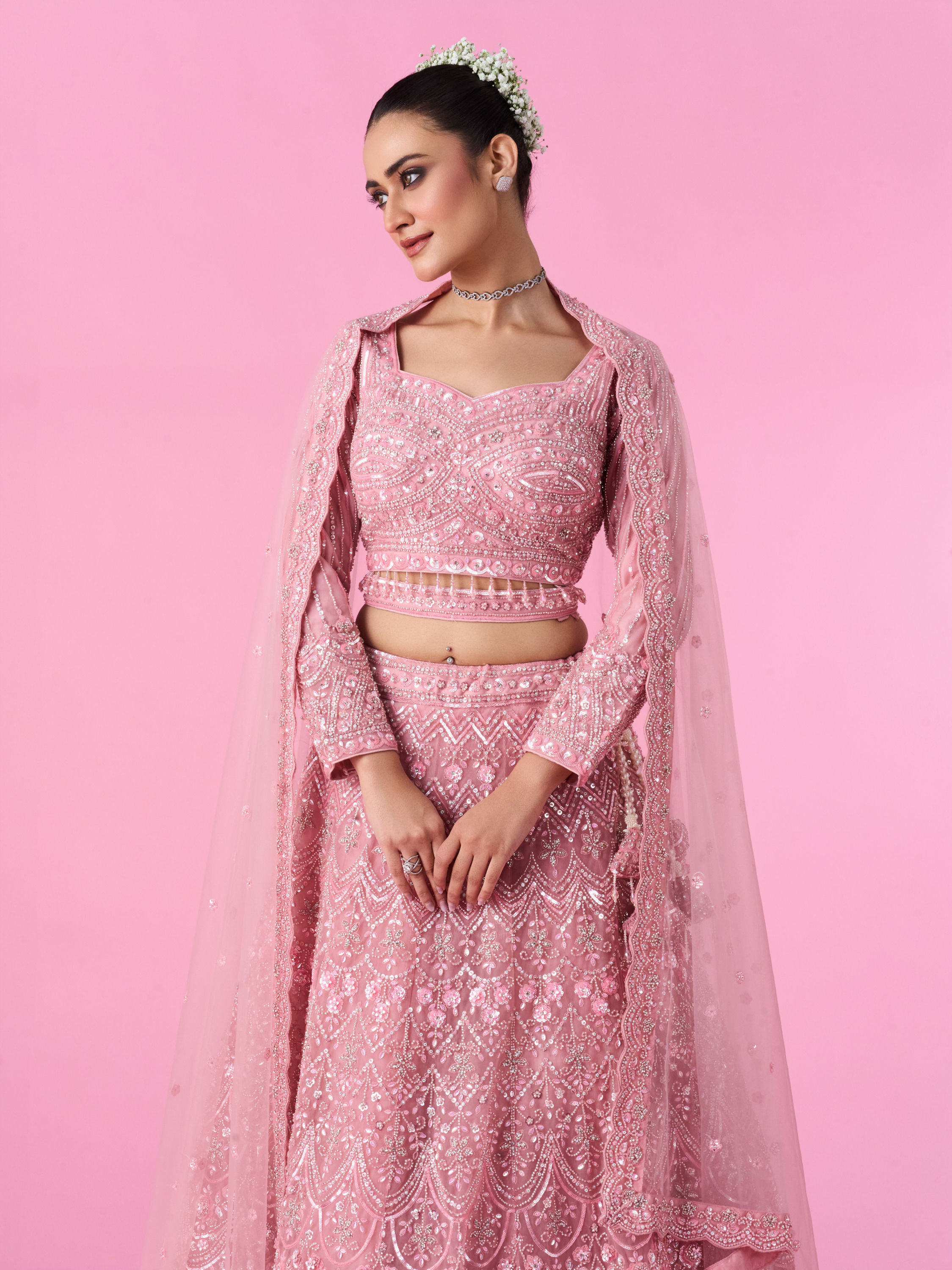 Mohey Women Pink Enchantment Bridal Lehenga