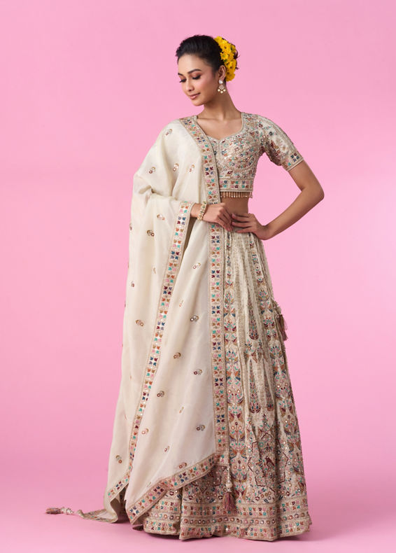 Mohey Women Dreamy Cream Elegance Bridal Lehenga