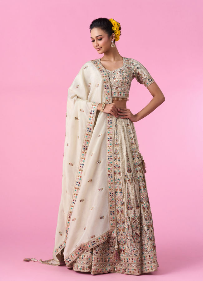 Mohey Women Dreamy Cream Elegance Bridal Lehenga