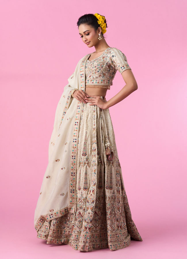 Mohey Women Dreamy Cream Elegance Bridal Lehenga