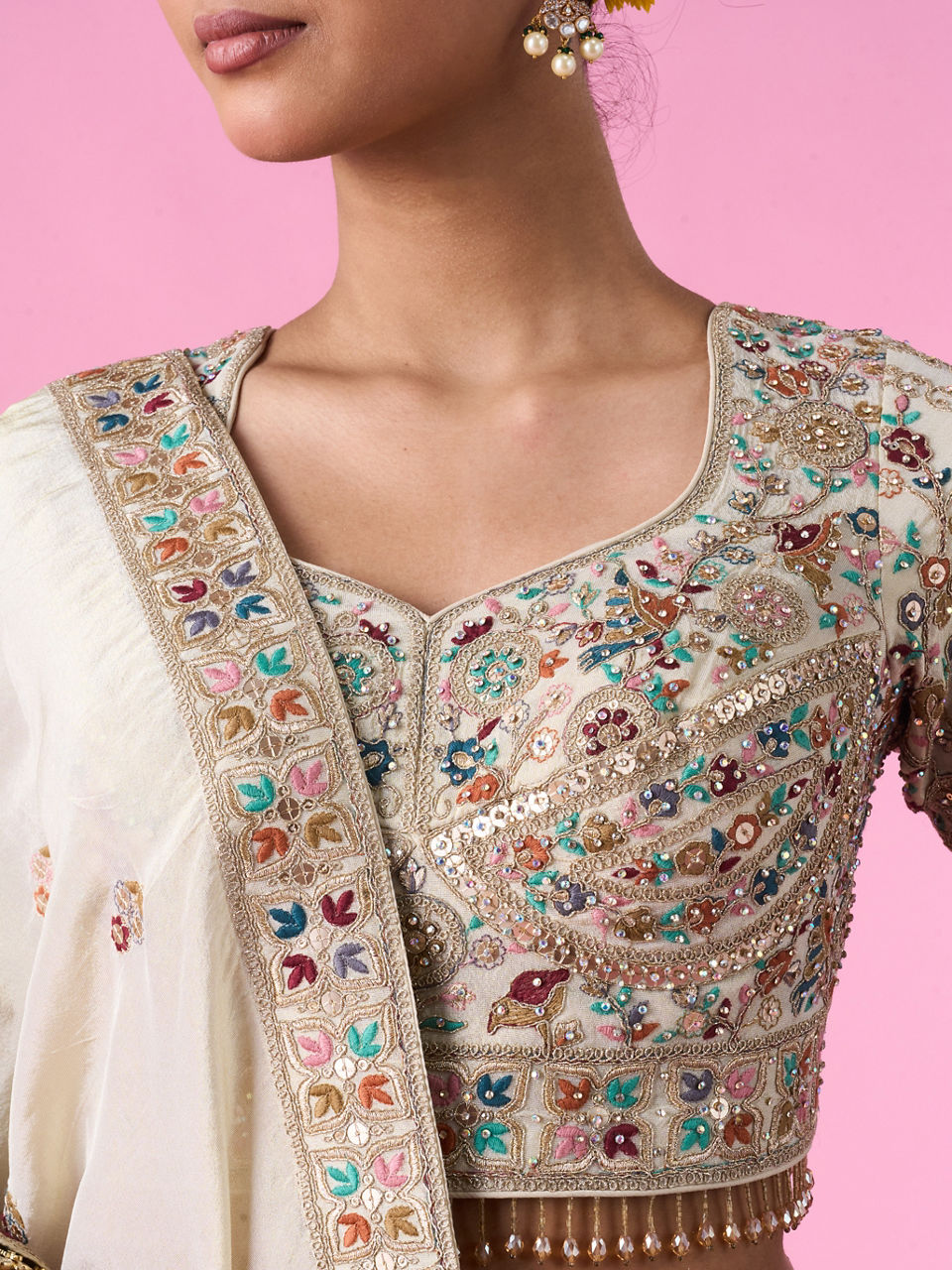 Mohey Women Dreamy Cream Elegance Bridal Lehenga