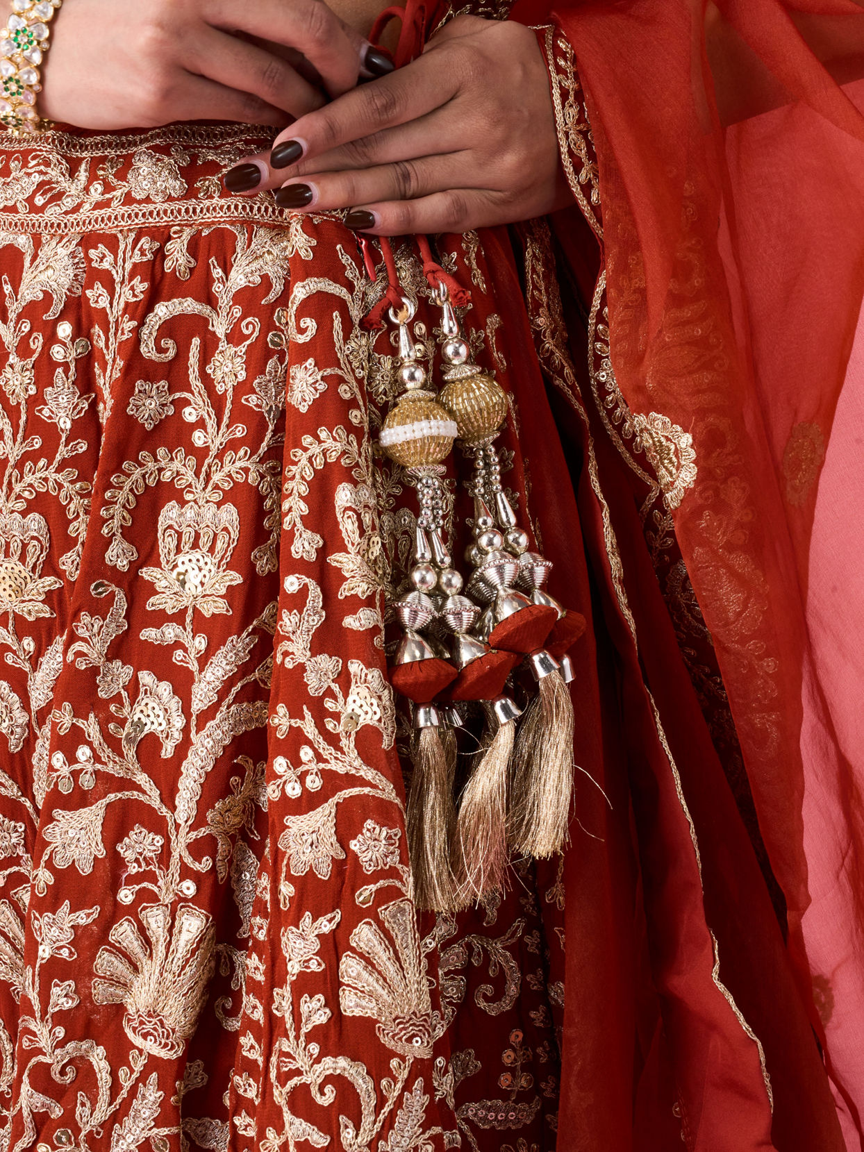 Mohey Women Marigold Magic Georgette Bridal Lehenga