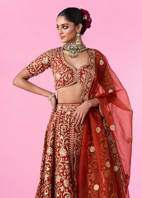 Mohey Women Marigold Magic Georgette Bridal Lehenga