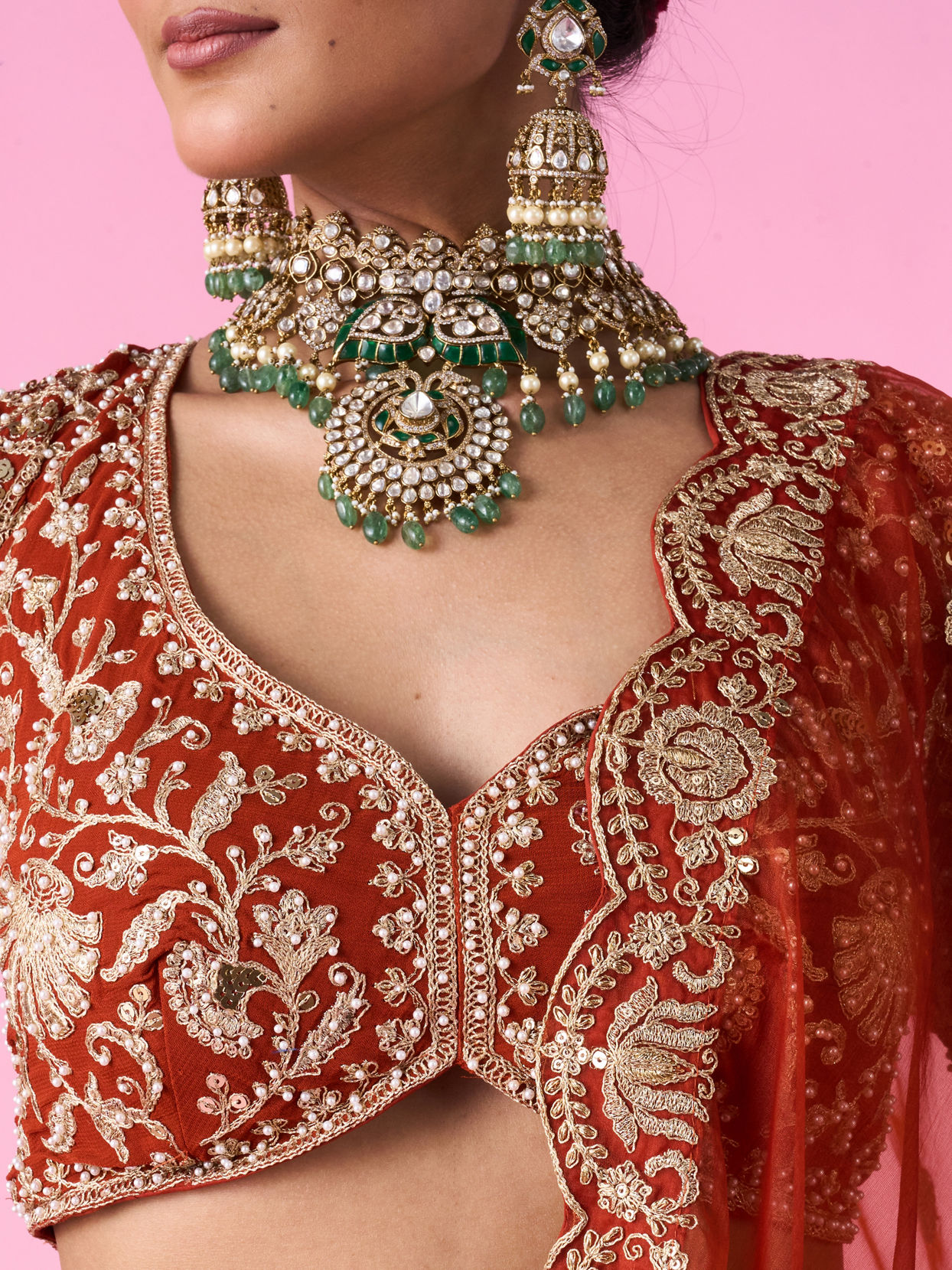 Mohey Women Marigold Magic Georgette Bridal Lehenga