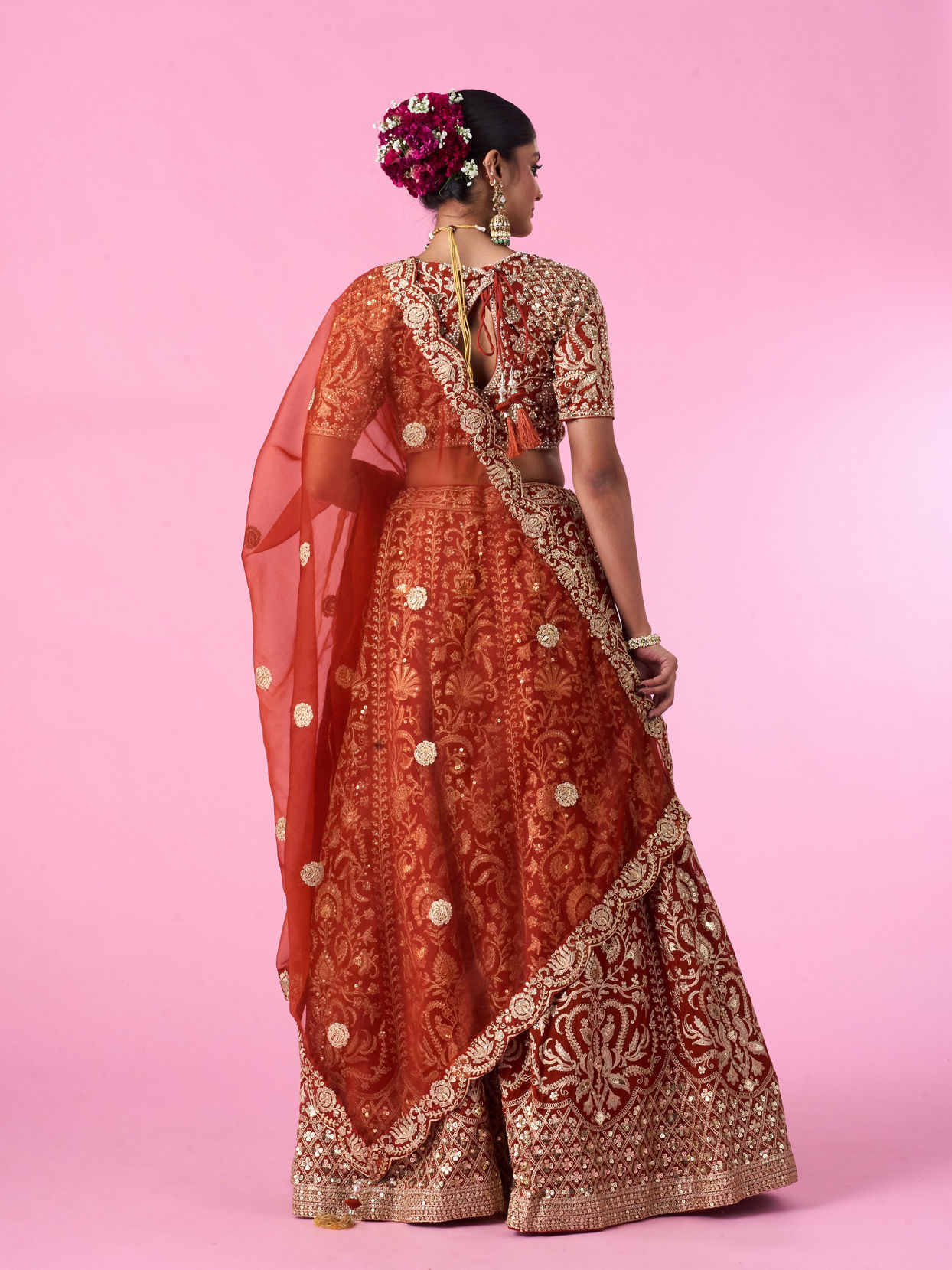 Mohey Women Marigold Magic Georgette Bridal Lehenga