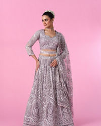 Mohey Women Regal Lilac Net Bridal Lehenga