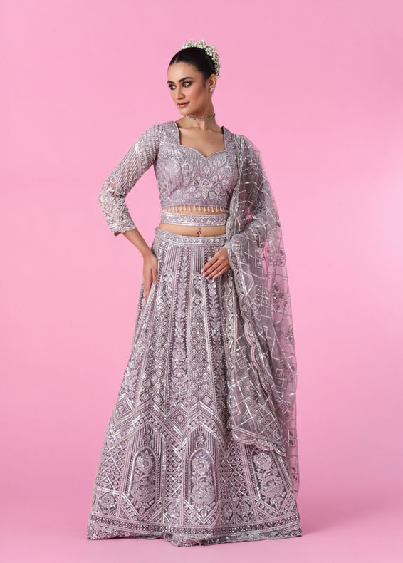 Mohey Women Regal Lilac Net Bridal Lehenga