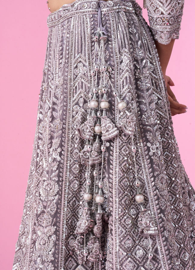 Mohey Women Regal Lilac Net Bridal Lehenga