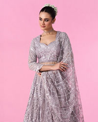 Mohey Women Regal Lilac Net Bridal Lehenga