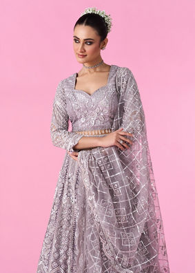 Mohey Women Regal Lilac Net Bridal Lehenga