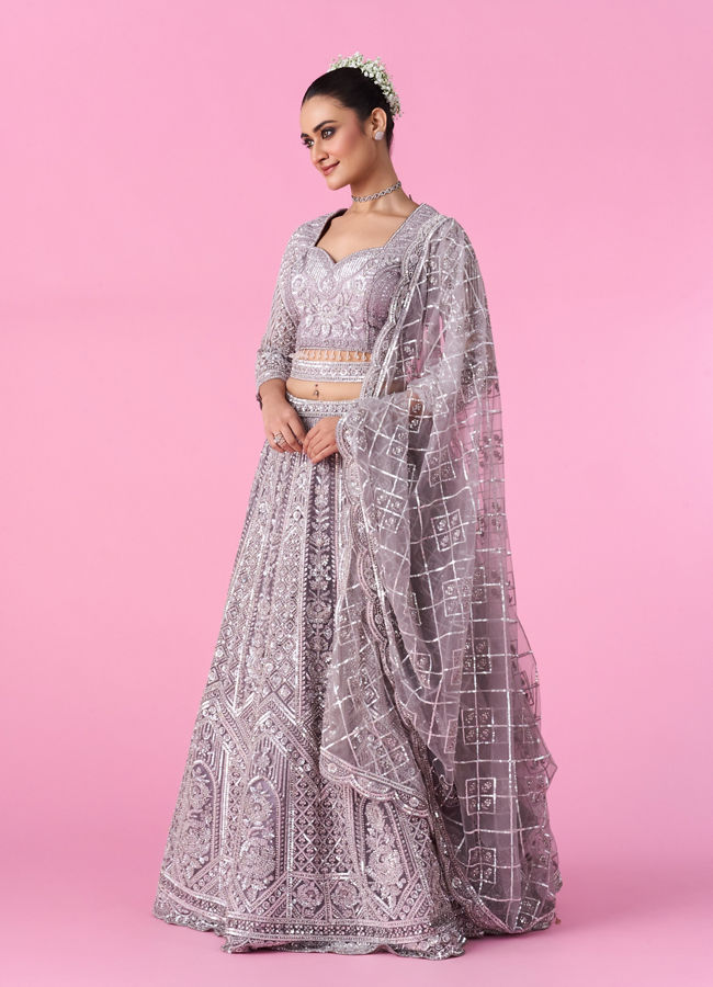 Mohey Women Regal Lilac Net Bridal Lehenga