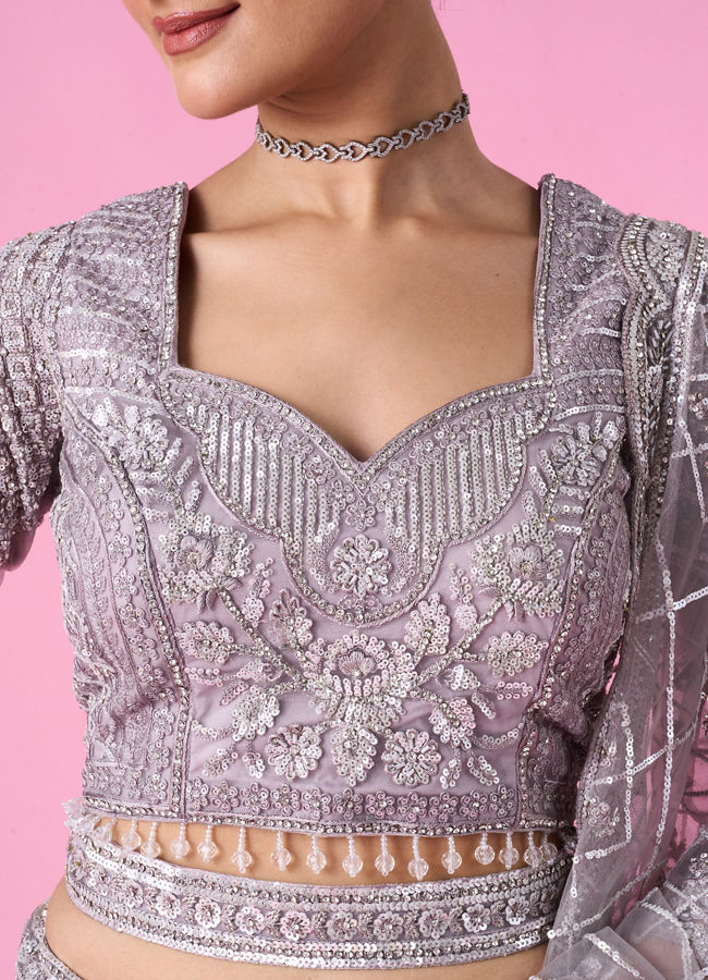 Mohey Women Regal Lilac Net Bridal Lehenga