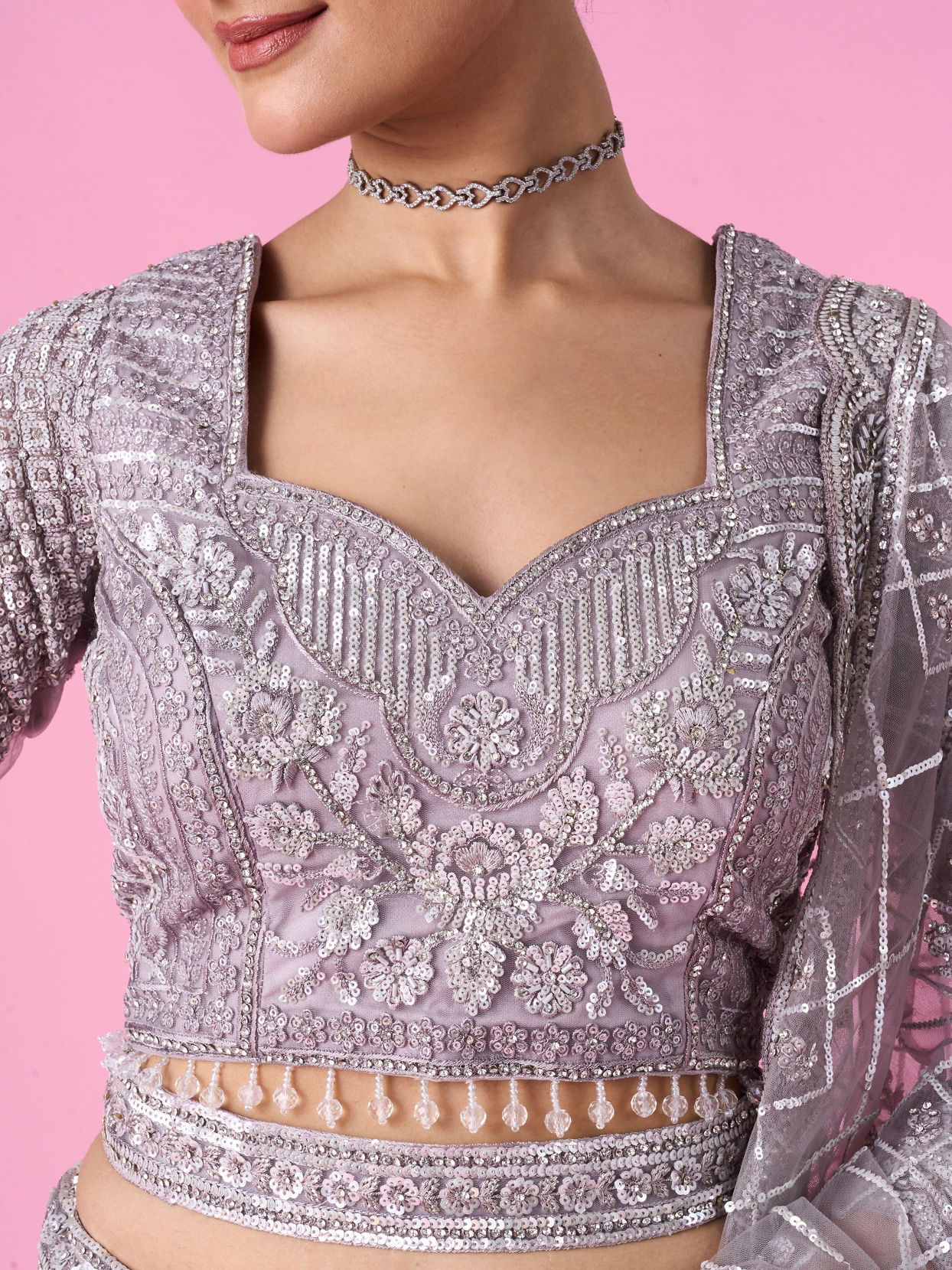 Mohey Women Regal Lilac Net Bridal Lehenga