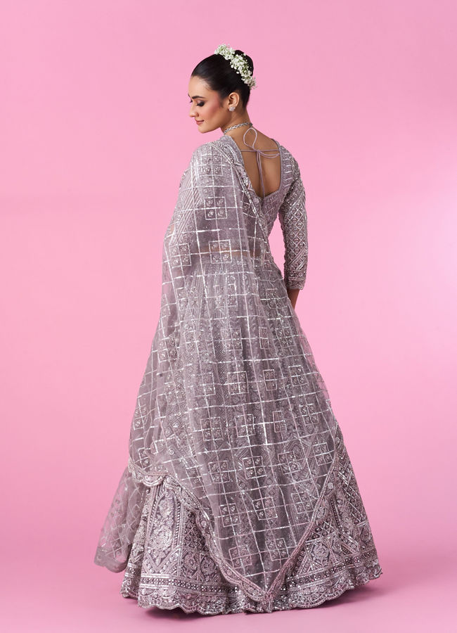 Mohey Women Regal Lilac Net Bridal Lehenga