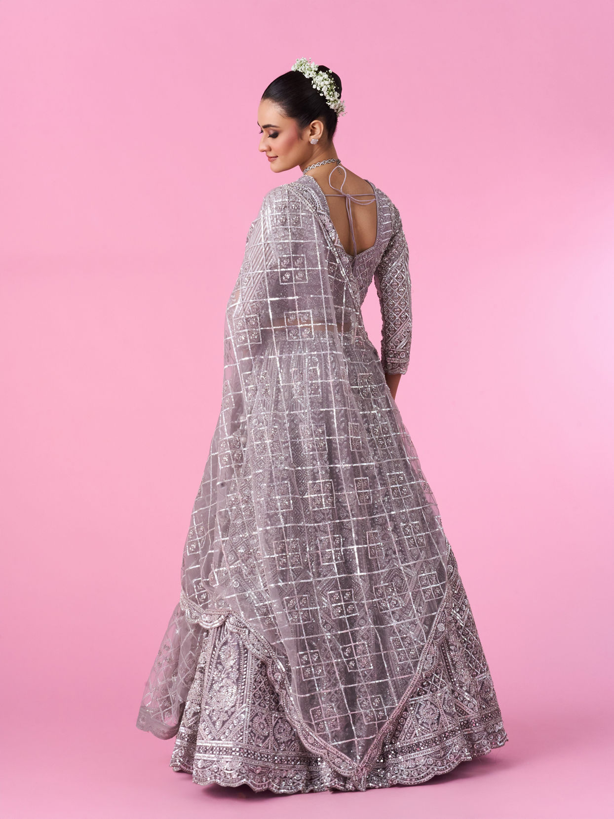 Mohey Women Regal Lilac Net Bridal Lehenga