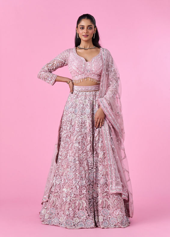 Mohey Women Captivating Pink Bridal Lehenga