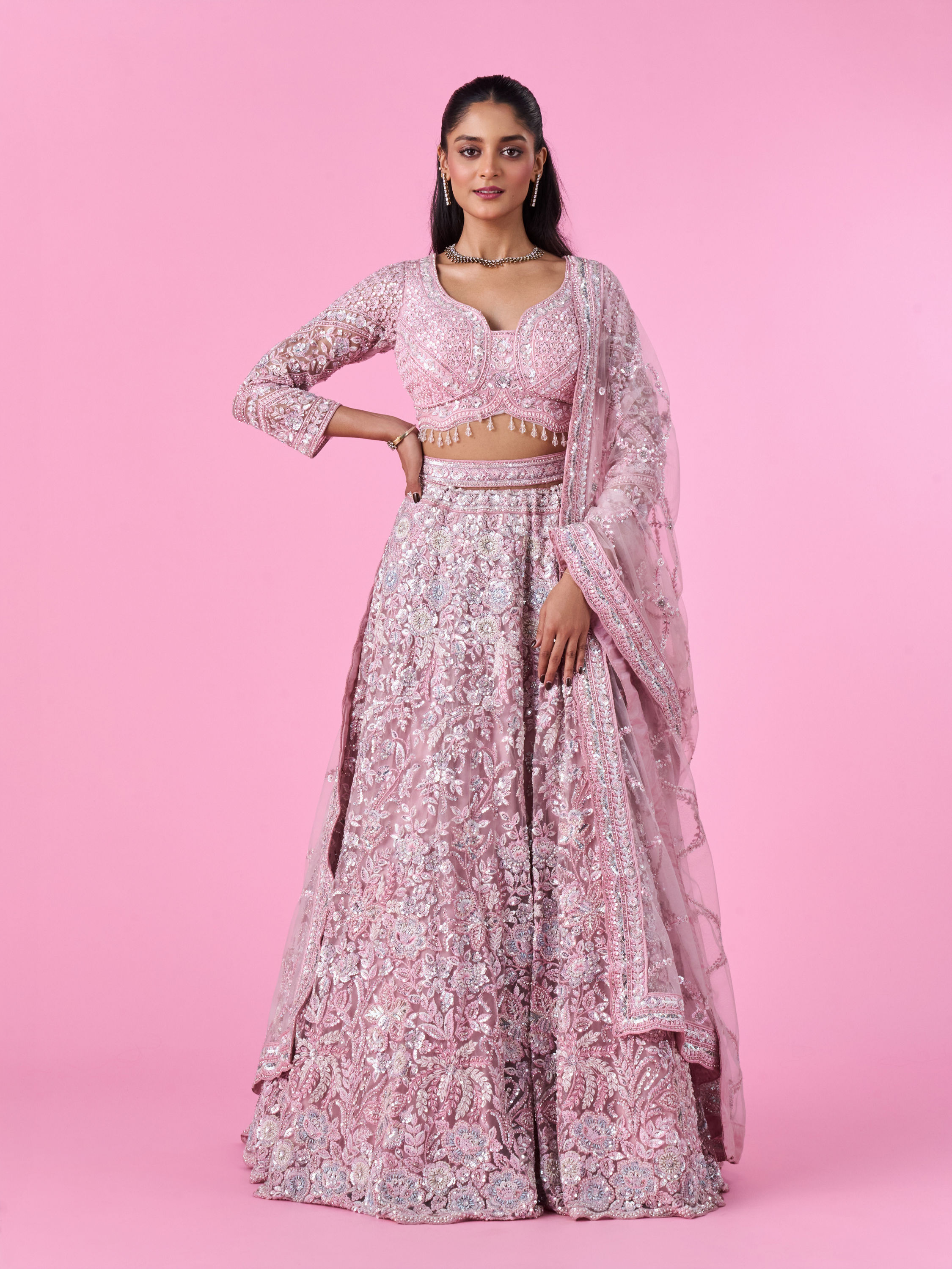 Mohey Women Captivating Pink Bridal Lehenga