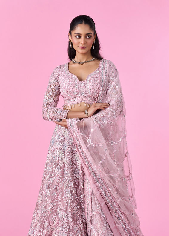 Mohey Women Captivating Pink Bridal Lehenga