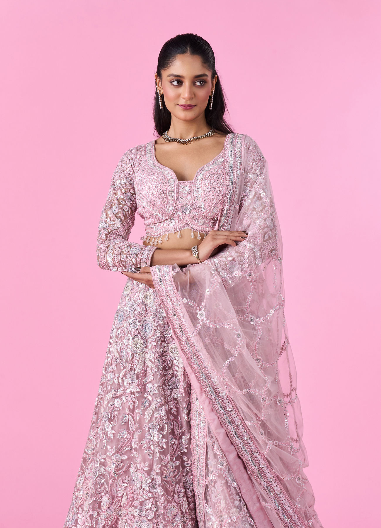 Mohey Women Captivating Pink Bridal Lehenga