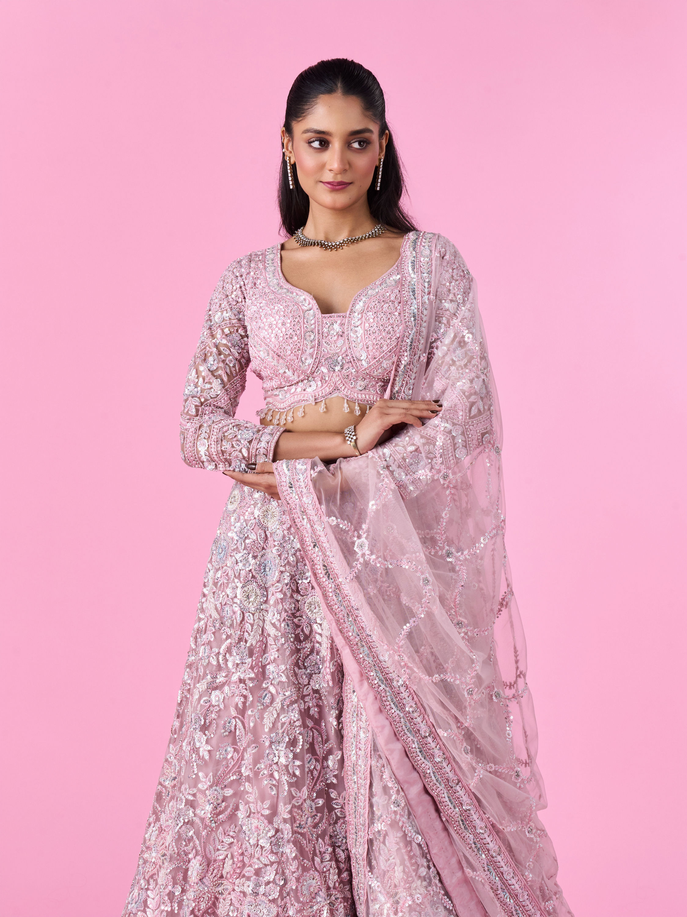 Mohey Women Captivating Pink Bridal Lehenga