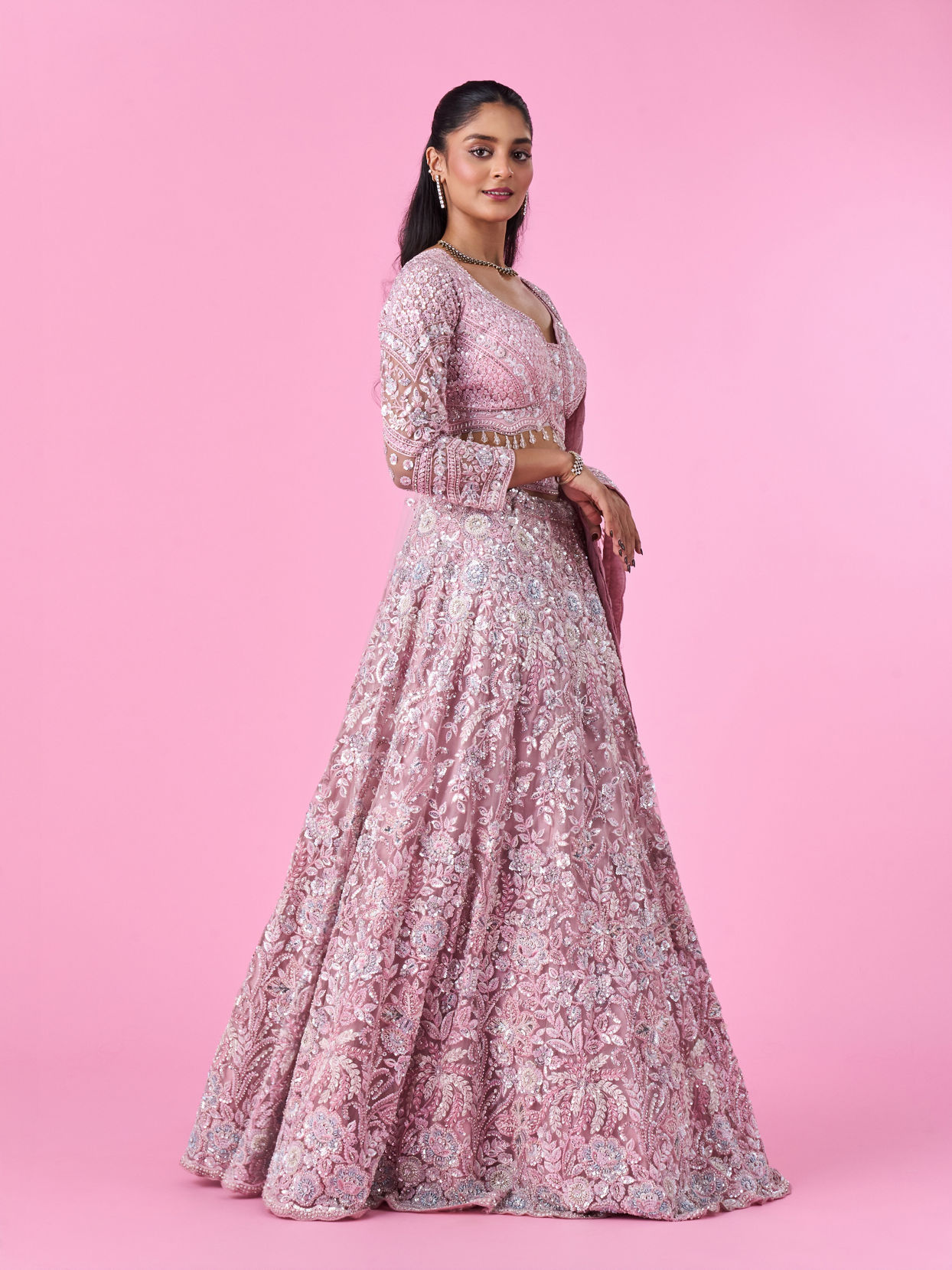 Mohey Women Captivating Pink Bridal Lehenga